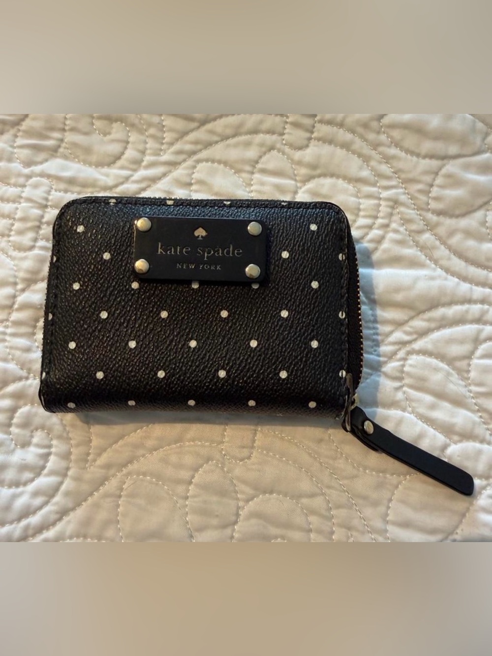 kate spade Black with White Polka Dot Zip Wallet